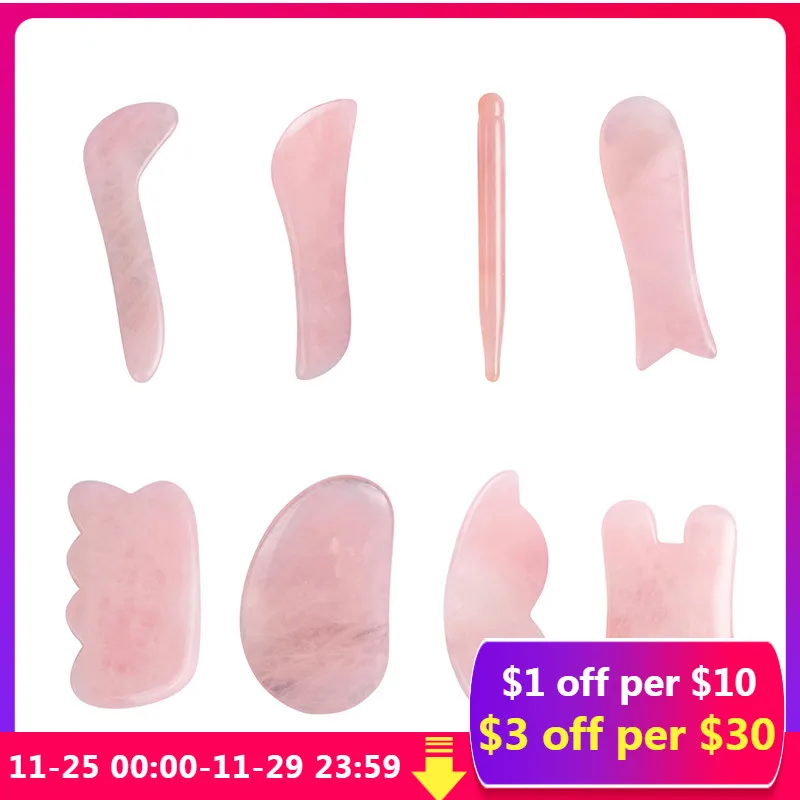 

Rose Quartz Jade Guasha Board Natural Stone Scraper Chinese Gua Sha Tools Neck Body Acupuncture Spa Acupuncture Scraper Therapy