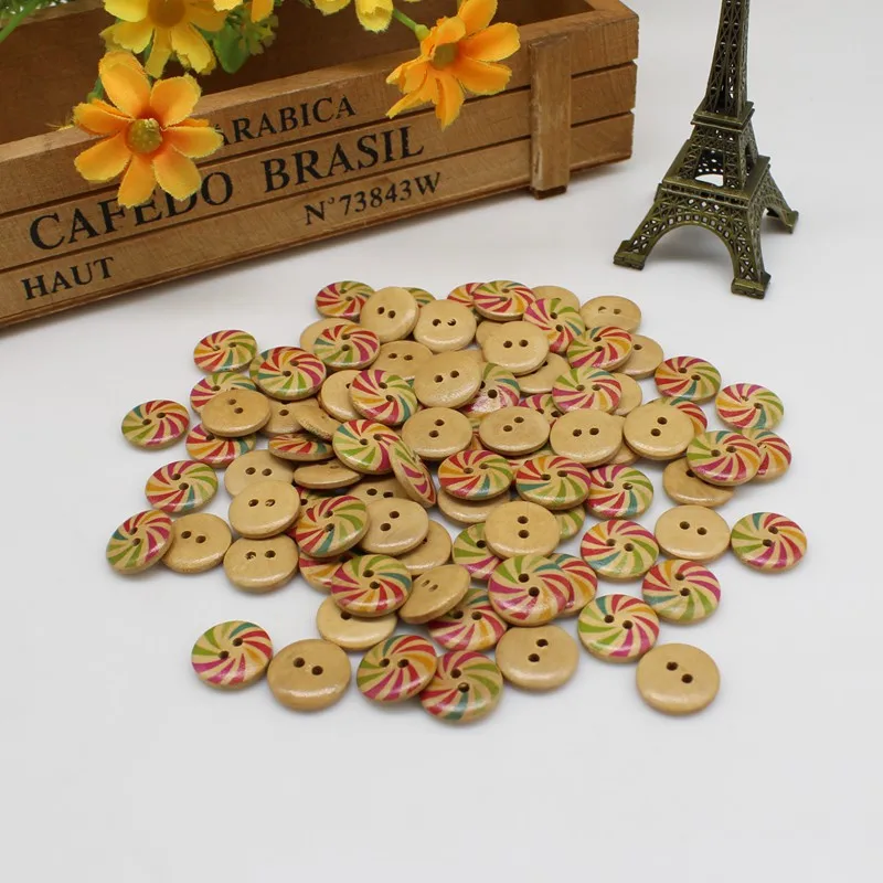 

100 шт./лот 15 мм круглая пуговица Рождественская полосатая клетчатая пуговица любовь Скрапбукинг для свадебного декора Швейные аксессуары