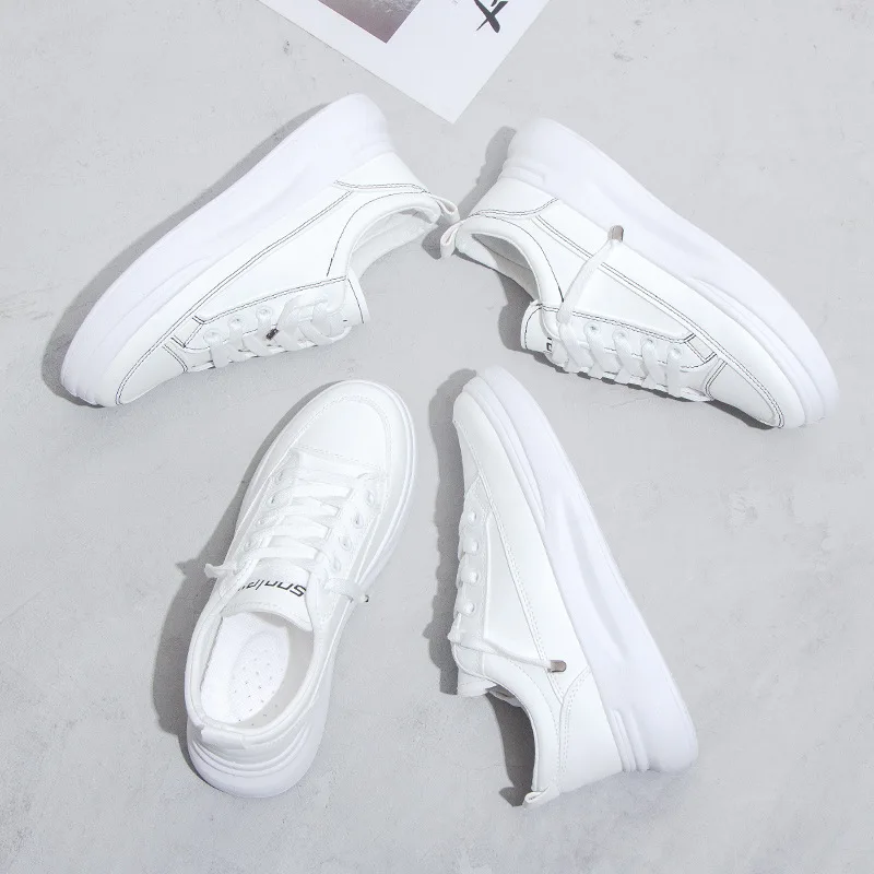 

2020 New Spring Lace-up White Shoes Woman Casual Women Shoes Sneakers Fashion Leather Solid Color Female Shoes Size 35-40