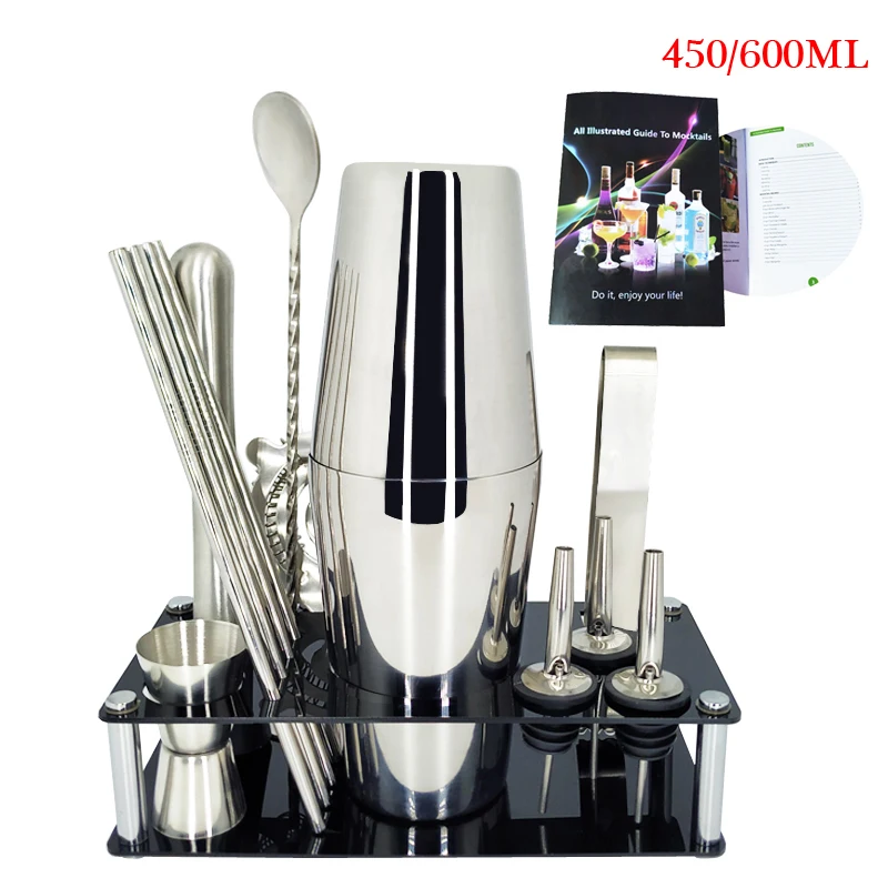 14P 450 600ML Профессиональные Коктейльные шейкеры набор бармена из нержавеющей стали Бар инструменты 1-14 шт./комплект стойка рамка бар Коктейльные рецепты - Цвет: 14P 450 600ML