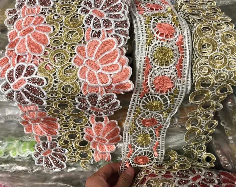 5 ярдов каждого папы мамы дети Цветочные Стразы кружевная отделка вышивка