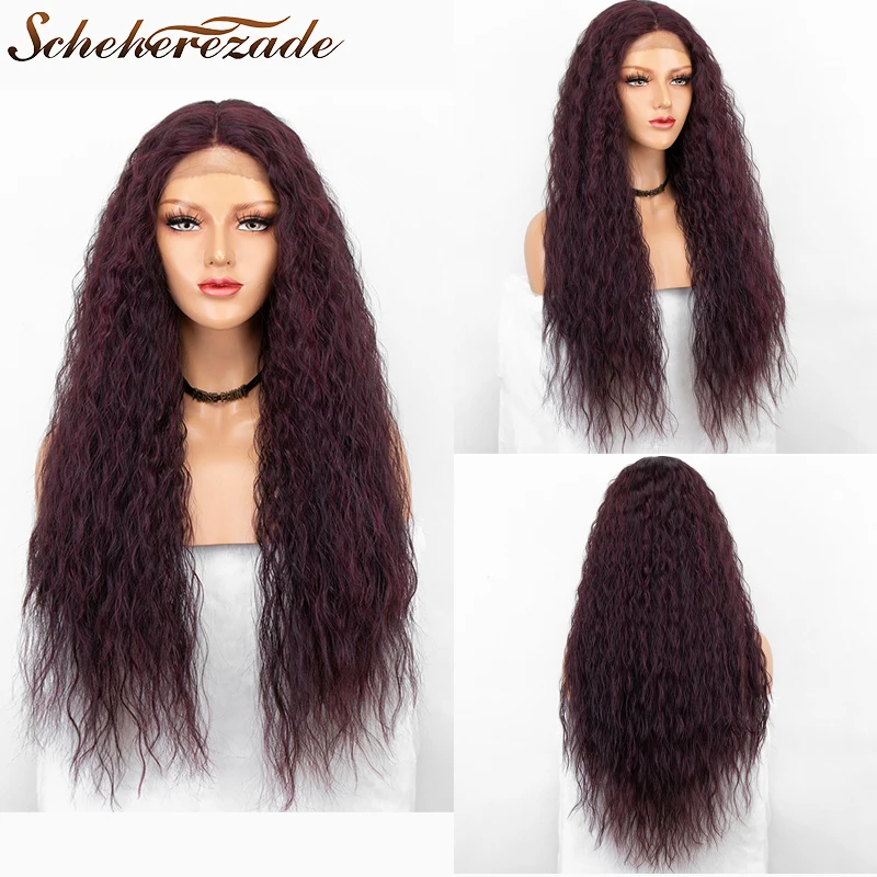 Kinky Straight Lace Front Wig Synthetic Long Wigs For Black Women Synthetic Lace Front Wig Heat Resistant T Part Scheherezade
