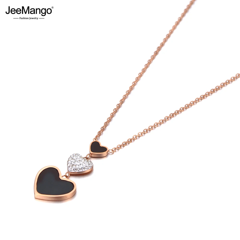 JeeMango 316L нержавеющая сталь CZ хрустальное сердце кулон колье из черного акрила