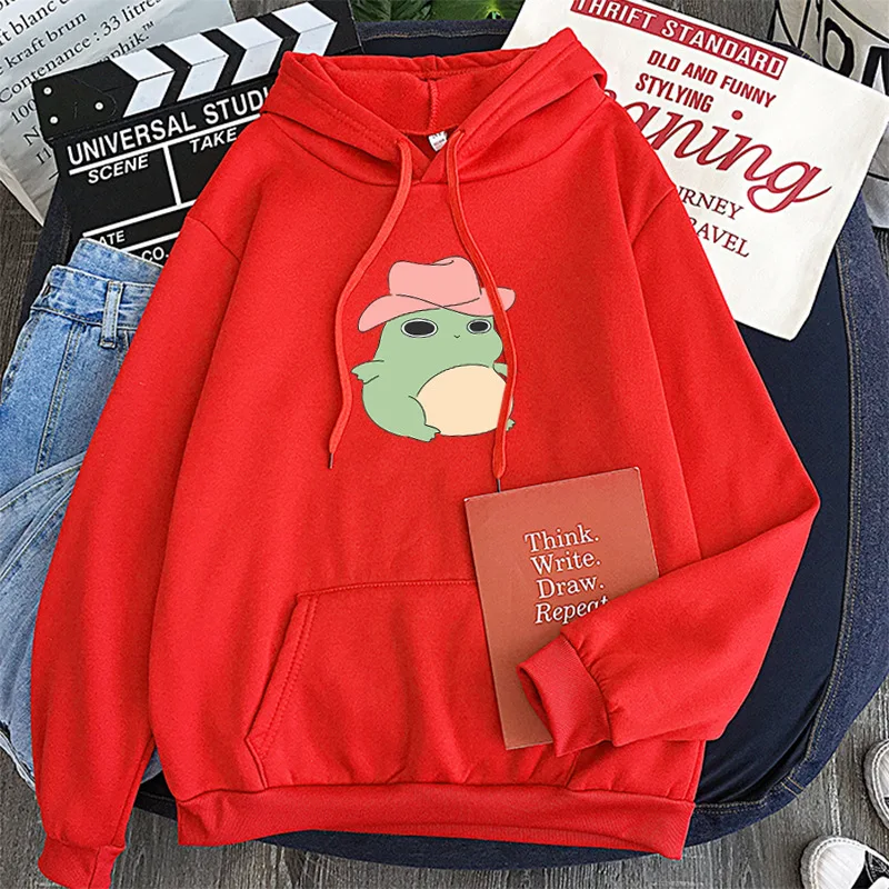 

Man Women Harajuku Oversize Fleece Candy-colored Top Frog Sweatshirt Travel winter BF Loose Pocket Hoodie Winter Casual Hooded