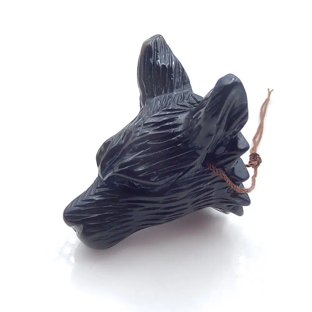 

Natural Fashion Carved Obsidian wolf head Flatback Pendant Beads 37x31x42mm,32.3g