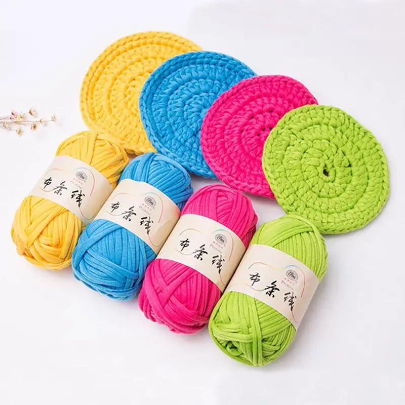 Розничная продажа 100 г/мяч плотная ткань полосы пряжи 100% полиэстер ремесло ручная