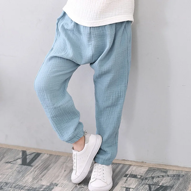 

2-7Y Pleated Linen Baby Boys Girls Summer Cotton Harem Drop Crotch Pants Kids Clothing Kids Sweatpants Breathable Pants 2021