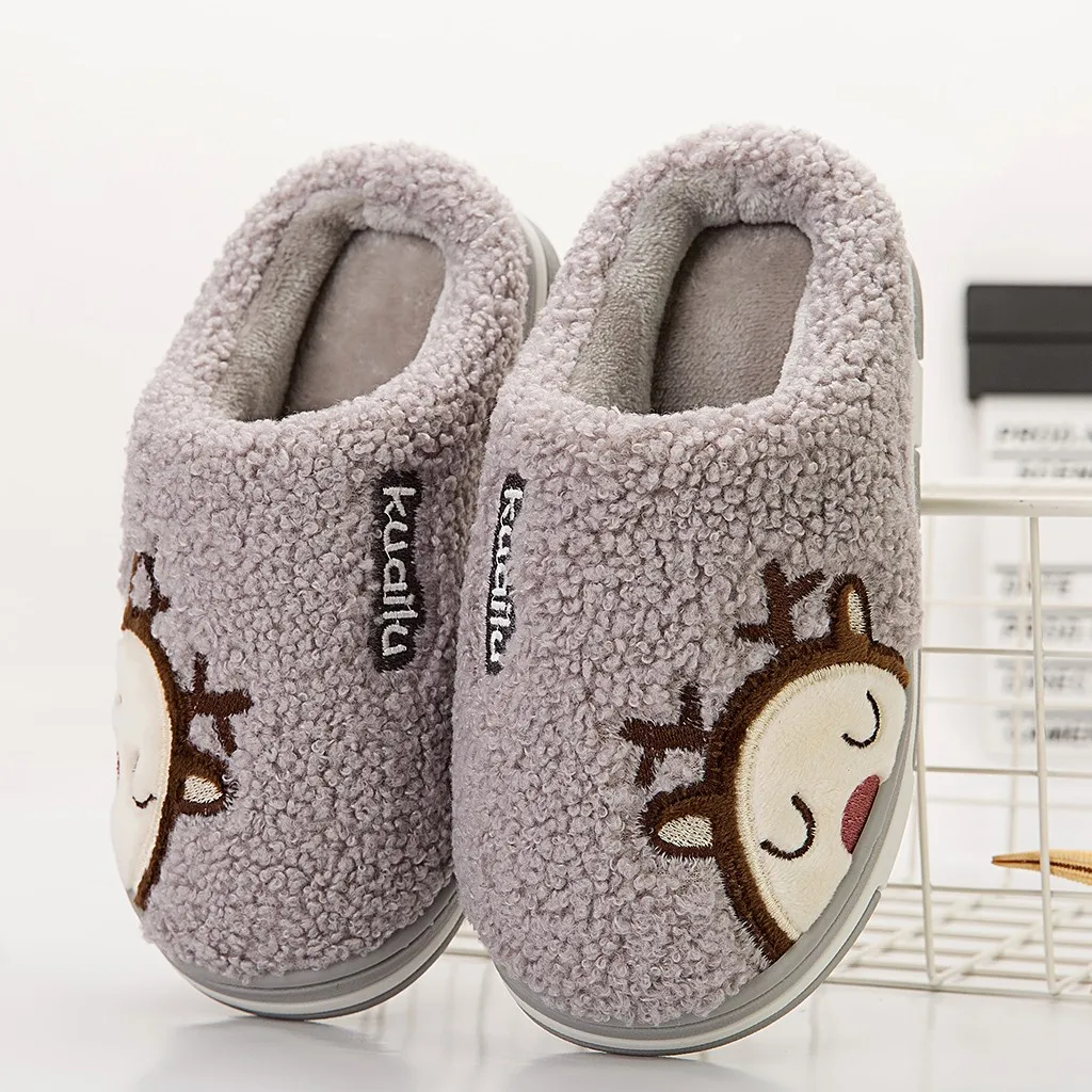 Детские тапочки с рисунком оленя детская зимняя теплая Домашняя повседневная