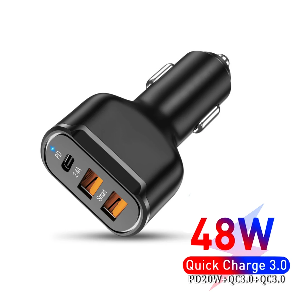 Автомобильное зарядное устройство с 3 USB-портами и поддержкой быстрой зарядки 48
