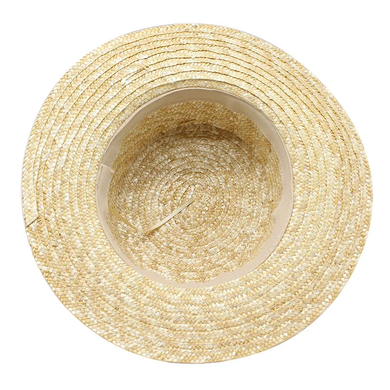 

Natural Wheat Straw Woven Modern Sunscreen Flat Top Sunshade Women Straw Hats Vacation Beach Female Summer Outdoor Panama Cap