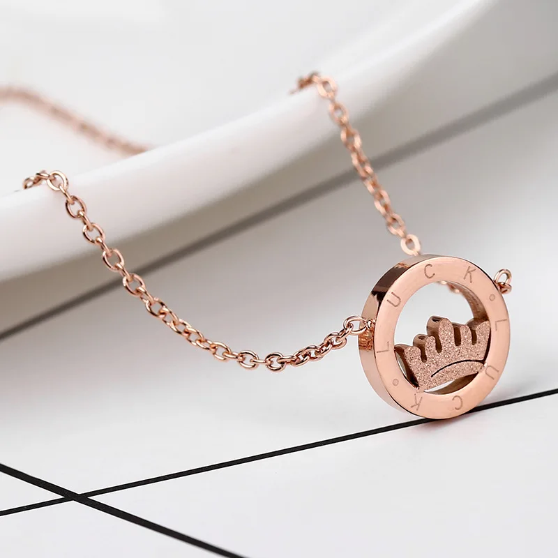 

Frosted Crown Titanium Steel Necklace Women's Non-Fading All-Match Rose Gold Clavicle Chain Jewelry Wholesale Women's Necklace