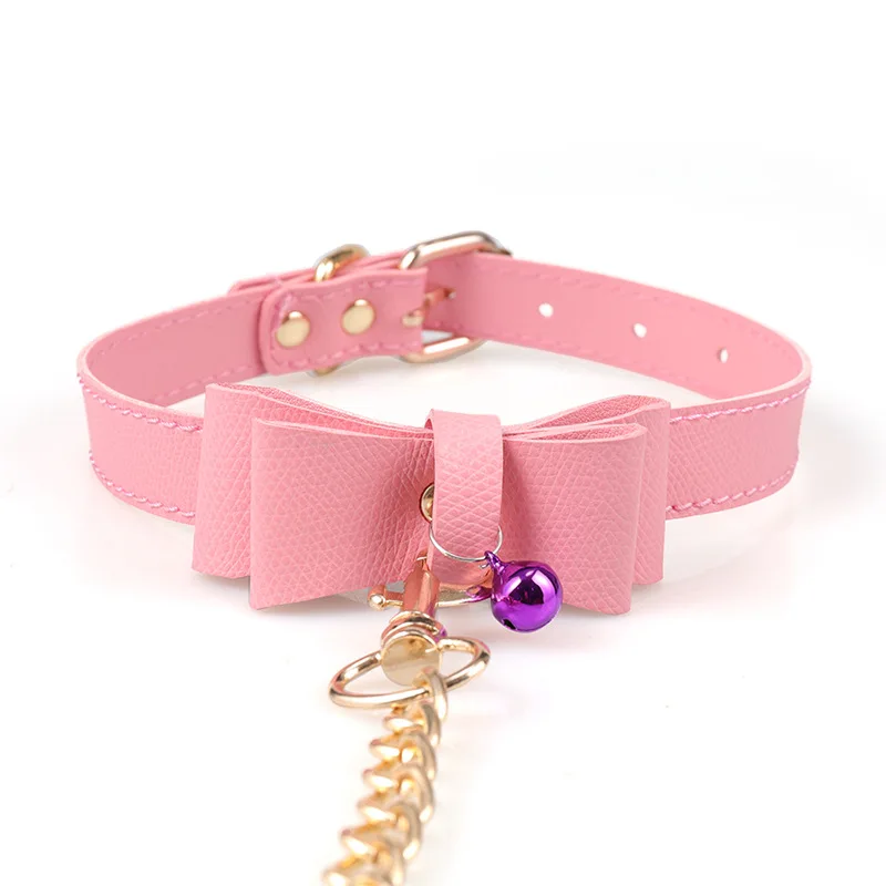Fetish Pink Leather SM Girls Kinky Tuning Slave Collar Adult Sex Toys Choker with Metal Chain Bondage Restraint | Красота и здоровье