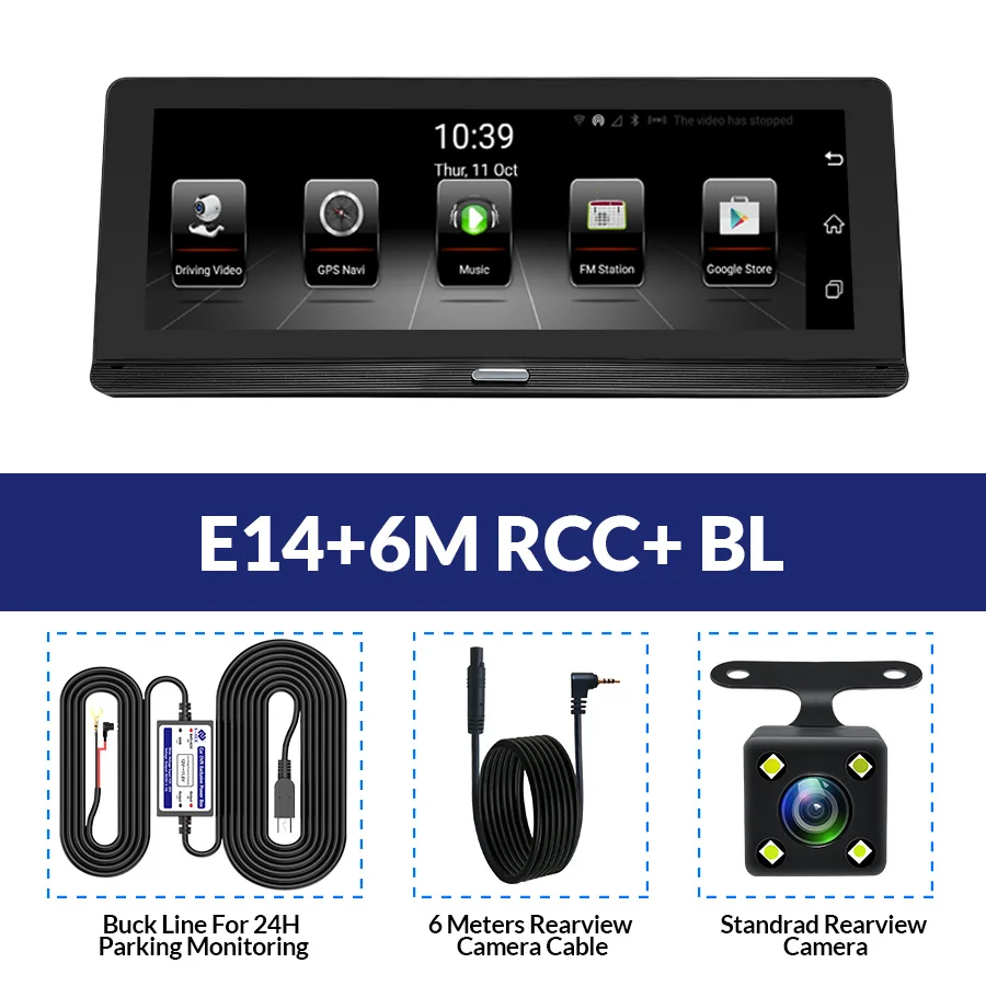 E14-6M RCC-BL E-ACE E14 Автомобильные видеорегистраторы 4G Android 8,0 дюймов видеорегистратор 1080P видео рекордер gps навигация ADAS Dashcam с камерой заднего вида авто Dvr - Название цвета: E14-6M RCC-BL