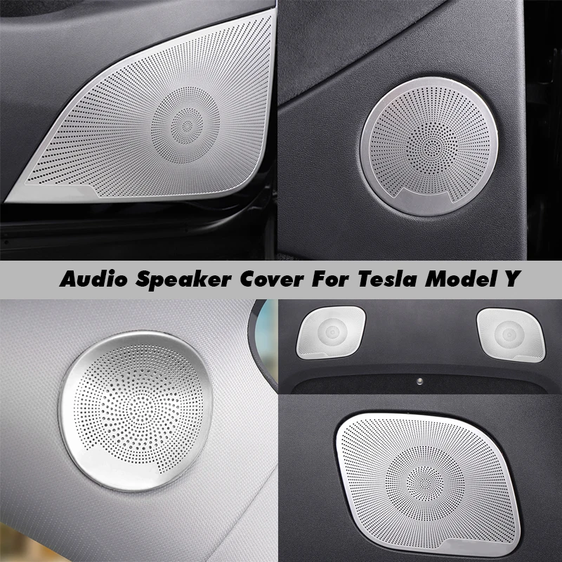 

For Tesla Model Y 2021 Car accessories front column roof horn hood speaker cover sound decorative frame sequins