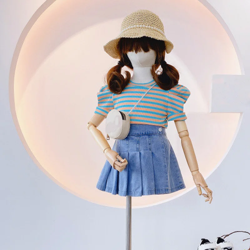 Летние комплекты одежды для девочек 2020 модный джинсовый топ с рукавами