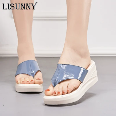 

LISUNNY Women Shoes Summer Genuine Leather Beach Sandals Wedge Platform Slippers Flip Flops For Women Platform Slippers