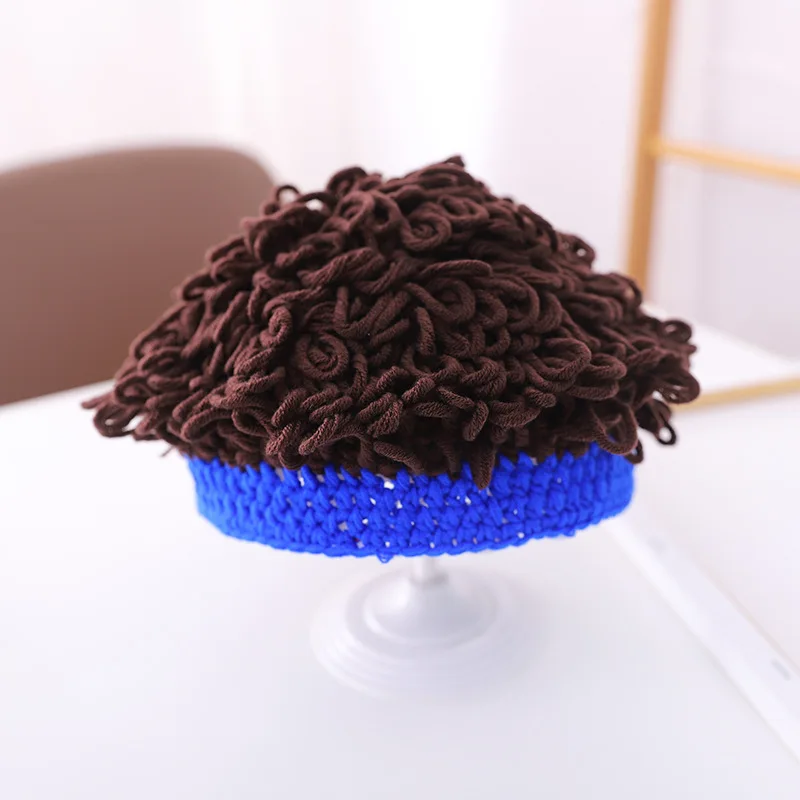 

2021 Autumn and winter acrylic personality fake hair knitted hat warm hat Skullies cap beanie hat for Children boy and girl 74