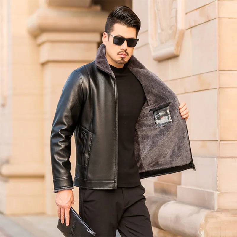 Мужские кожаные куртки зимние теплые флисовые пальто утолщенная теплая верхняя