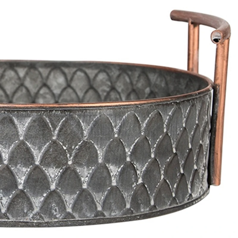 

European Handcrafted Round Antique Decorative Trays With Handles Retro Desk Kitchen Storage Organizer For Home Decor