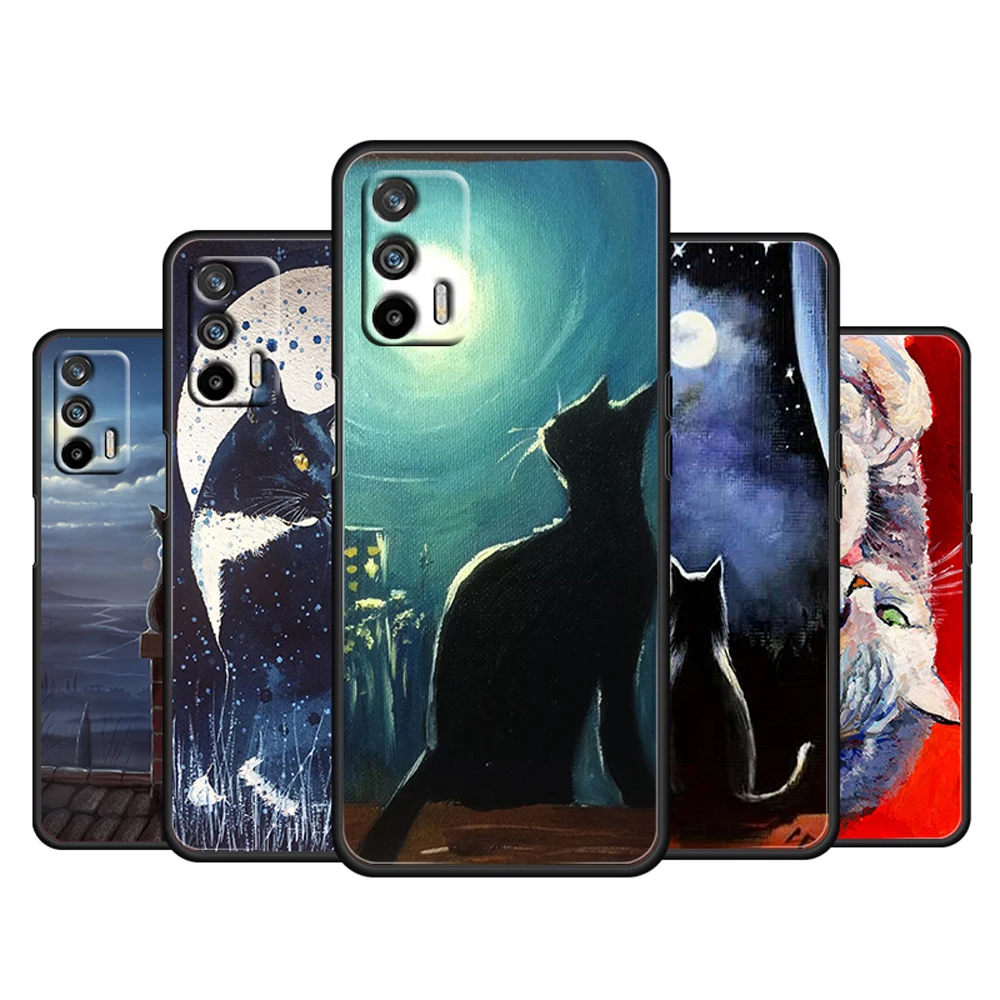

Cartoon Skull and Cat For OPPO Realme Q3 Q2 V15 V3 X50 X7 X3 X2 XT Pro Carnival Superzoom 5G Silicone Black Phone Case
