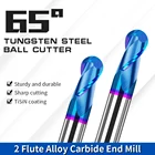 Концевая фреза AUGT HRC65, хвостовик 1-20 мм, 2 Фрезы с ЧПУ, нанофреза из карбида с синим покрытием для металлических инструментов