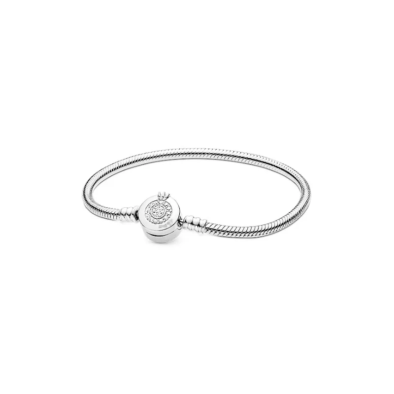 

Original PAN Moments 925 Sterling Silver Sparkling Crown O Snake Chain Bracelets for Women Charm Beads Jewelry Holiday Gift