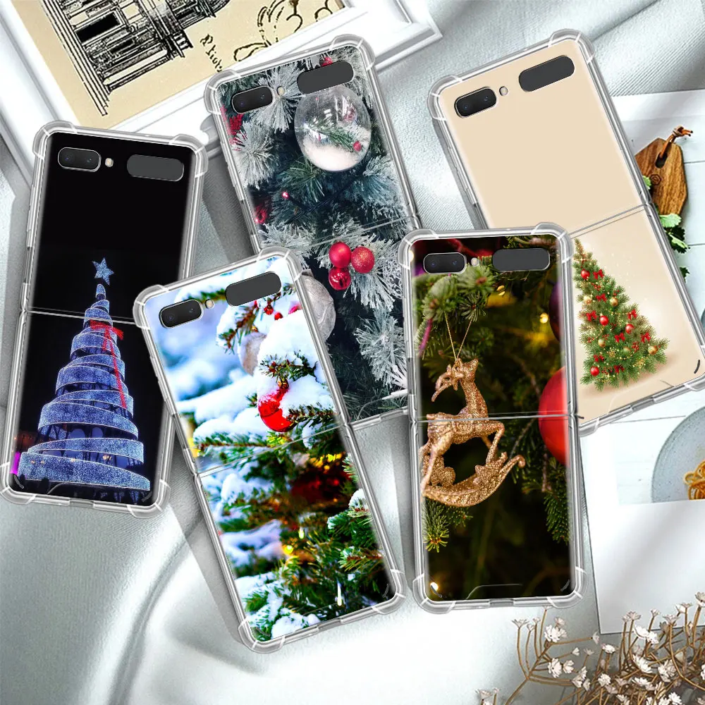 

Christmas Tree Cute Phone Case Cover for Samsung Galaxy Z Flip3 Transparent Soft Coque Z Flip 5G Airbag Back Funda Shell