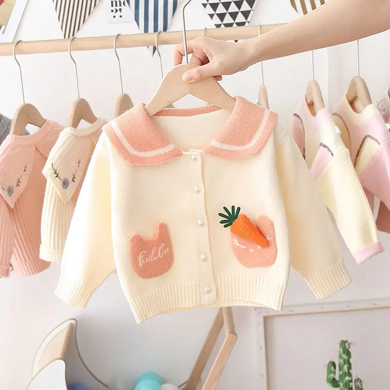 Детская трикотажная кофта с длинным рукавом и отложным воротником | одежда обувь