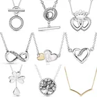 Замкнутая Корона, сердца, ослепительный круглый логотип, двойной обруч, Т-бар, искусственное серебряное ожерелье для бусин Pandora, очаровательные ювелирные изделия сделай сам