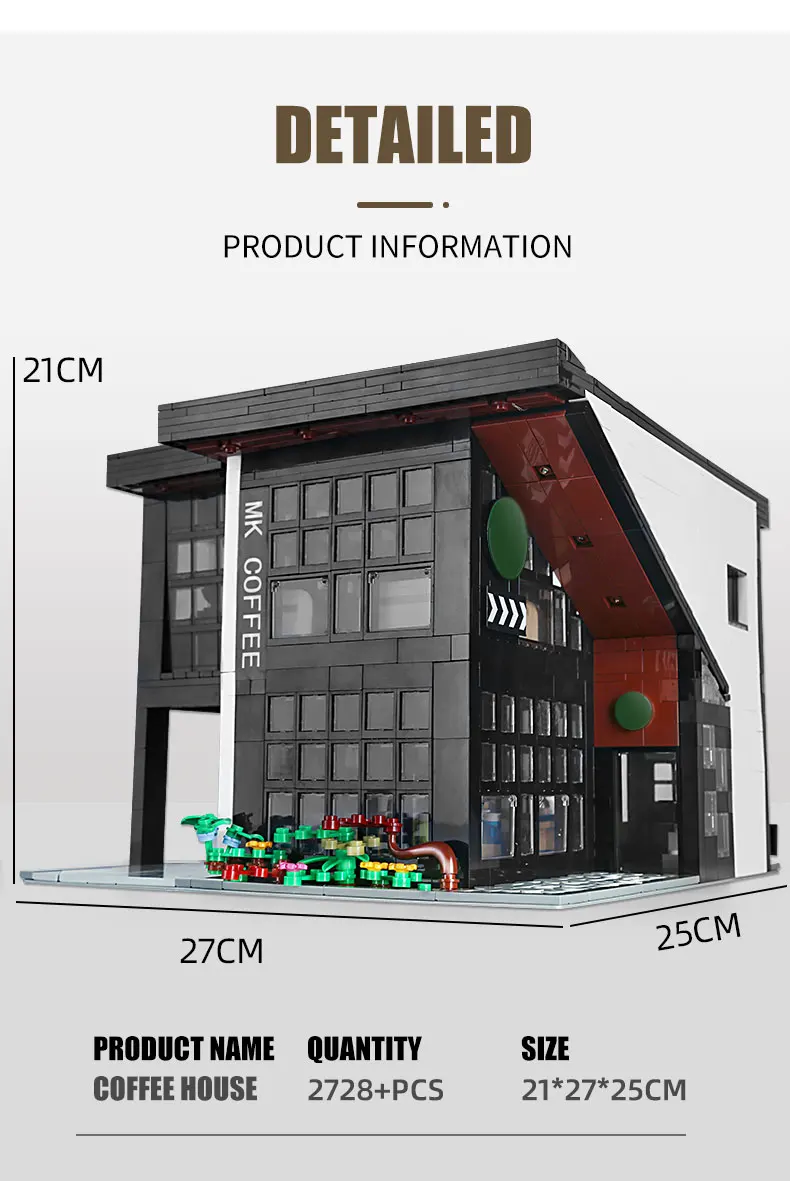 

Yeshin Streetview The MOC-45635 The MODERN CAFE Modular Model Building Blocks Bricks Modular With Led Parts Kid Birthday Gifts