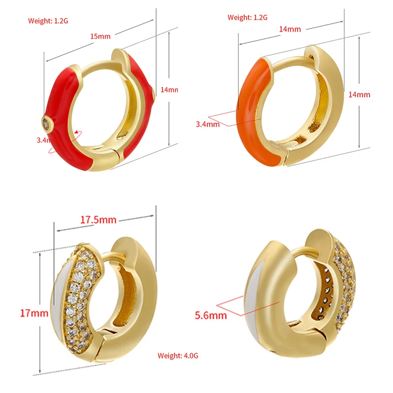 

Small Hoop Earrings Neon Green Yellow Bright Fluorescent Jewelry Enamel Circle Round Shape CZ Gold Color Earing Chunky Square