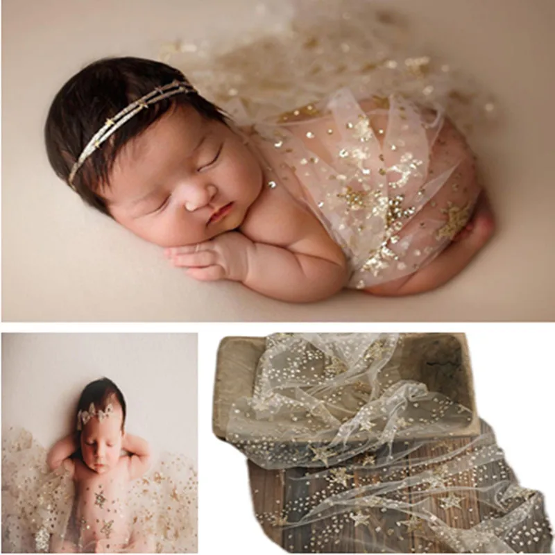 

Newborn Photography Props Bling Star Wrap Blanket Photo Backdrop Cloth Baby Photo Studio Accessory