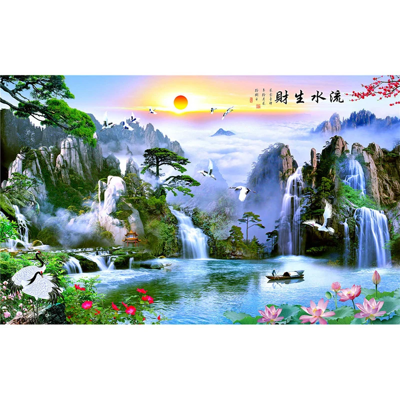 

SenyuArt Diy Стразы алмазов картина вышитая мозаика сосна водопад восход солнца Горный пейзаж Настенная картина для Гостиная