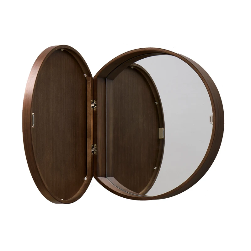 Зеркало из массива дерева для ванной комнаты Круглый скрытый зеркальный шкаф