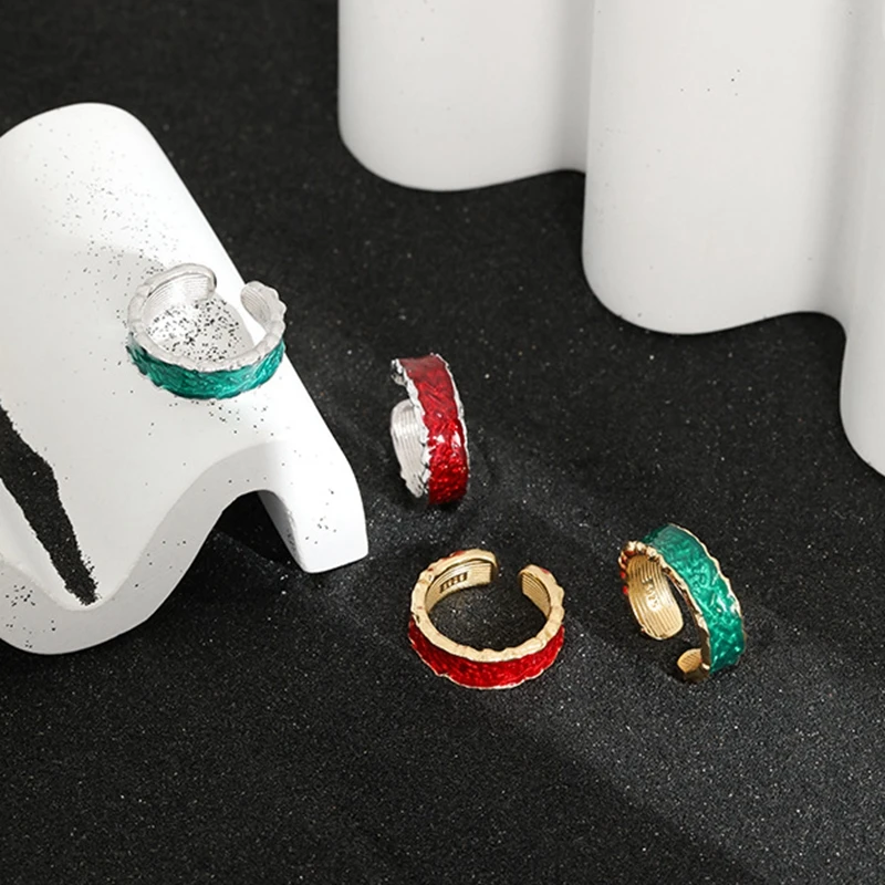 Silvology 925 Sterling Silver Irregular Color Epoxy Rings for Women Texture Temperament Minimalist Ring 2021 Fashionable Jewelry