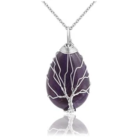 fysl silver plated wire wrap amethysts stone pendant water drop necklace opalite opal tree of life jewelry