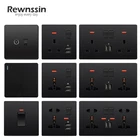 Пластиковая черная панель, 1234, 20 А, высокомощный Электрический кулисный переключатель, универсальная розетка стандарта Великобритании с USB-разъемом, RJ45, ТВ-розетка