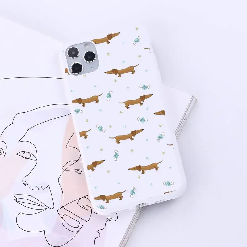 

Cartoons Dachshund Bulldog Phone Case Candy Color for iPhone 6 7 8 11 12 s mini pro X XS XR MAX Plus