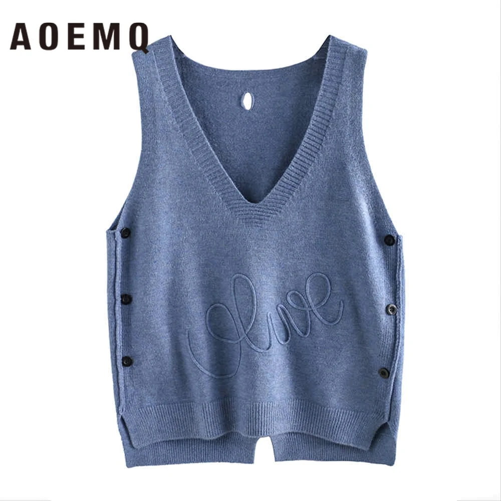 Женский жилет с v образным вырезом AOEMQ пуловер без рукавов английской надписью Love