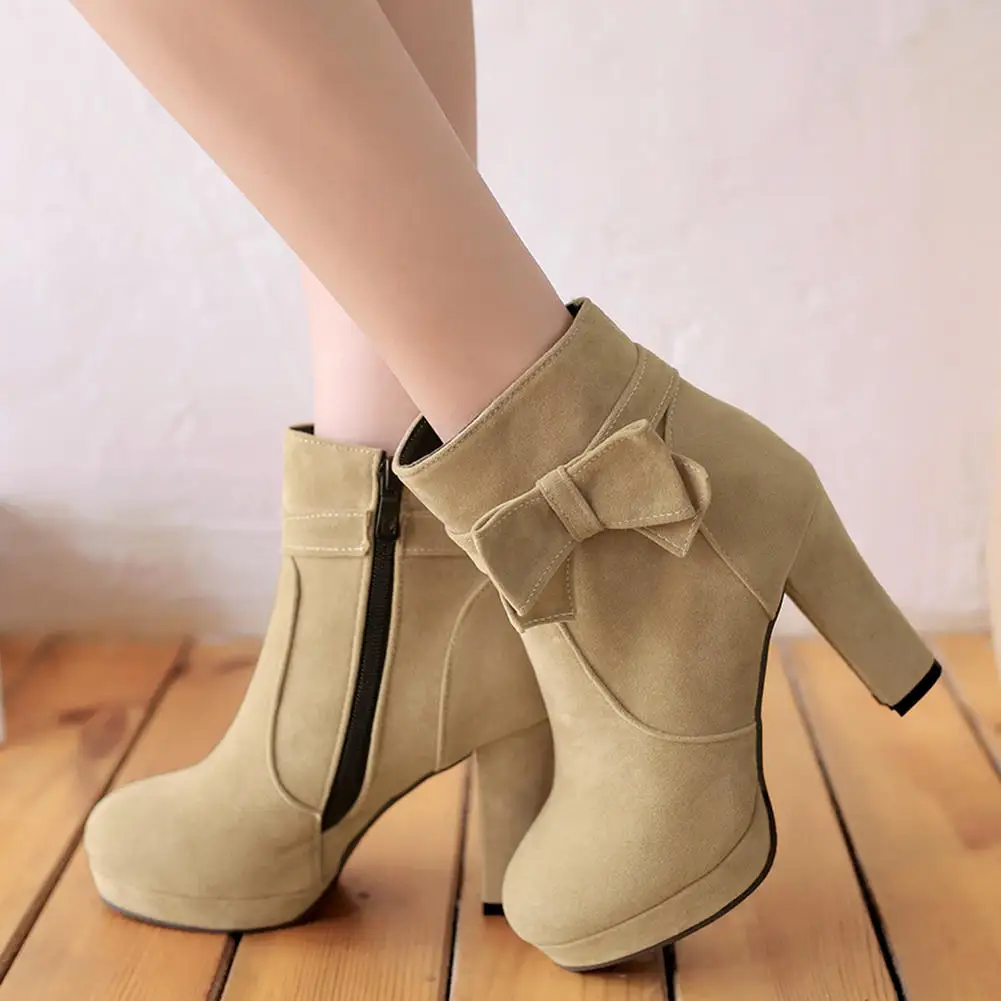 

Dilalula Fashion Dropship Large Size 34-43 Sweet Bowtie Shoes Woman Boots Chunky High Heels Zip Up Platform Ankle Boots Woman