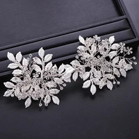 crystal bridal wedding hair accessories for women silver metal leaf flower hair clip tiaras headdress hairpiece princess jewelry
