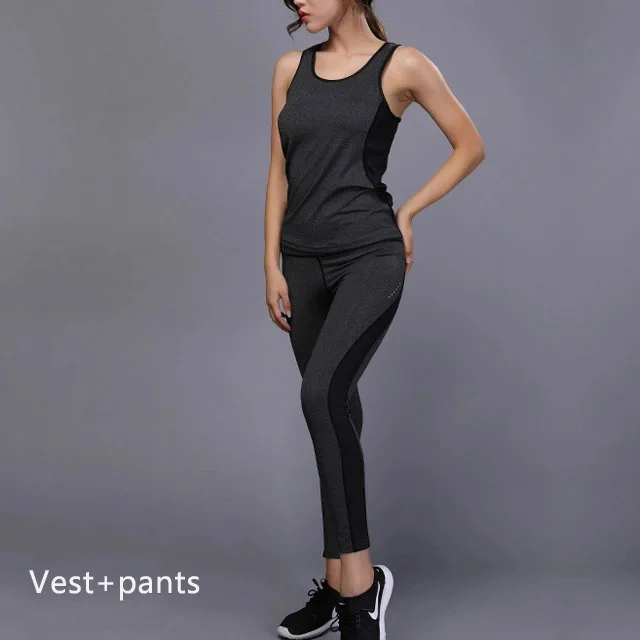 Vest and Pants bonjean без рукавов Йога набор женщин для бега для фитнеса для спорта жилет+ брюки для йоги, Леггинсы Спортивная одежда для бега спортивный костюм - Цвет: Vest and Pants