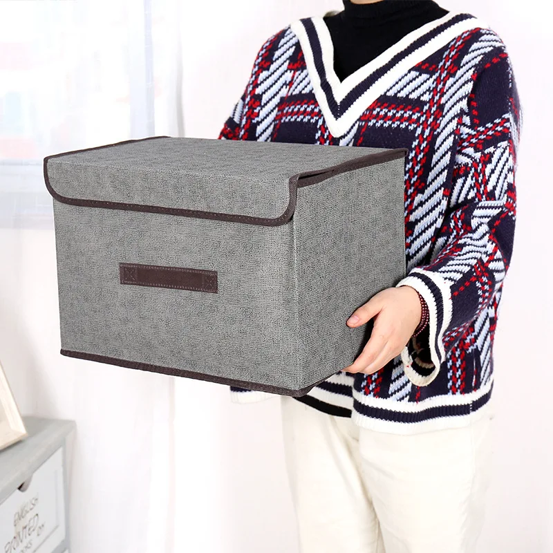 Коробка для хранения из 2021 хлопка и льна с крышкой одеждой носками игрушками
