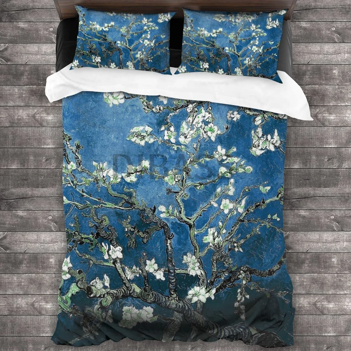 

Van Gogh Almond Blossoms Deep Ocean Blue Comforter Set with 2 Pillowcases，Soft Microfiber Bedding Set Duvet Cover