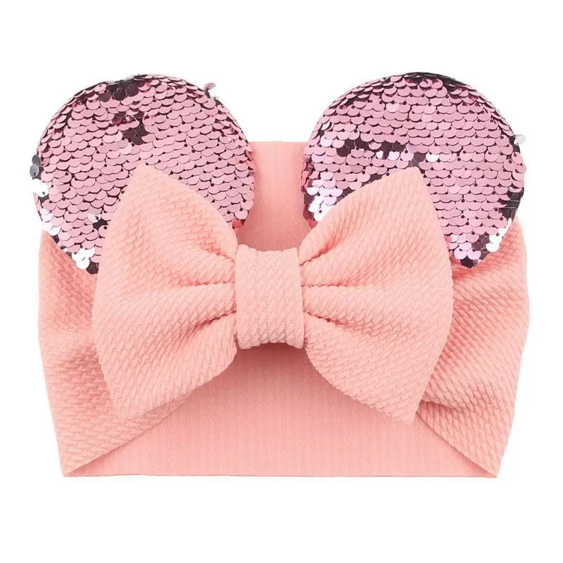5" Шпильки для волос в форме мыши Рождественская ободка с большим бантом, украшенная пайетками рыбьей чешуи, эластичная фланелевая лента для волос