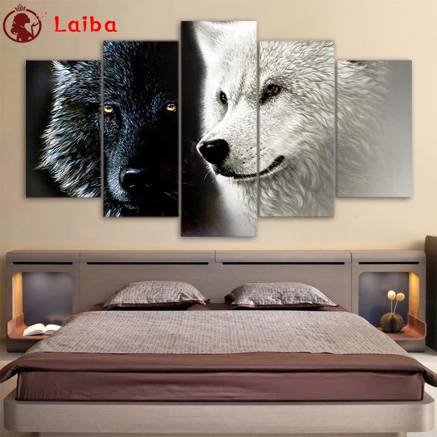 

5pcs full Diy diamond painting Modern animal art, black white wolf picture embroidery diamond mosaic 5d cross stitch decor
