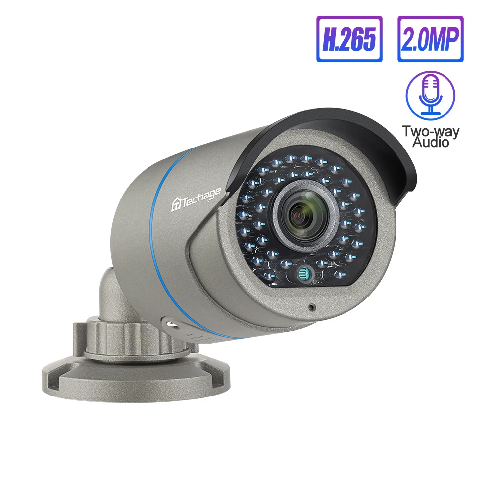 Techage H.265 1080P POE AI IP камера безопасности 2 сторонняя аудио запись звука Onvif 2MP 48В