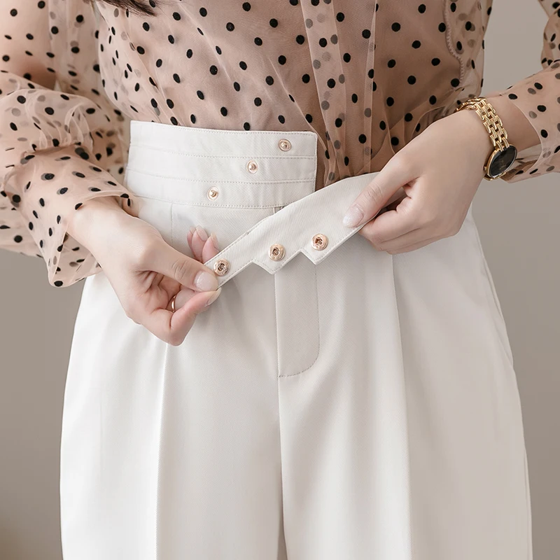

REALEFT Spring 2020 New Korean OL Style Button Women Formal Harem Pants High Waist Elegant Office Lady Ankle-Length Pants