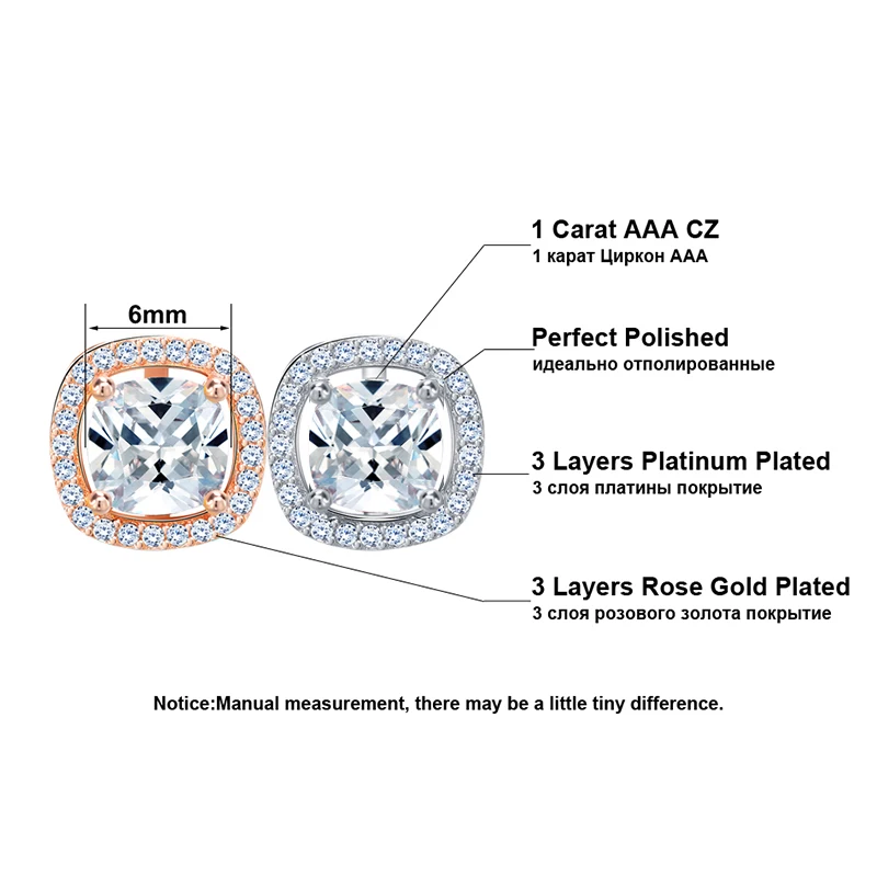 ORSA JEWELS 1ct Подушка огранка многоцветный Цирконий Кристалл серьги гвоздики для девочек модные ювелирные изделия без содержания никеля OE149