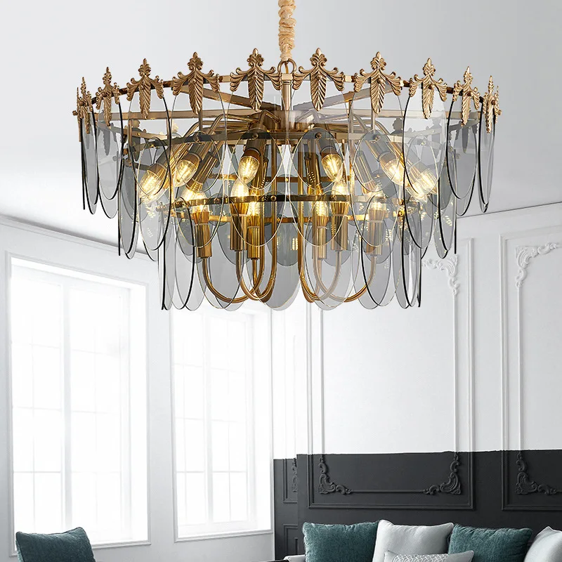 

New Modern Chandelier Lighting For Living Room Smoke gray Crystal Lamps Round Chains Chandeliers Home Decoration Light Fixtures